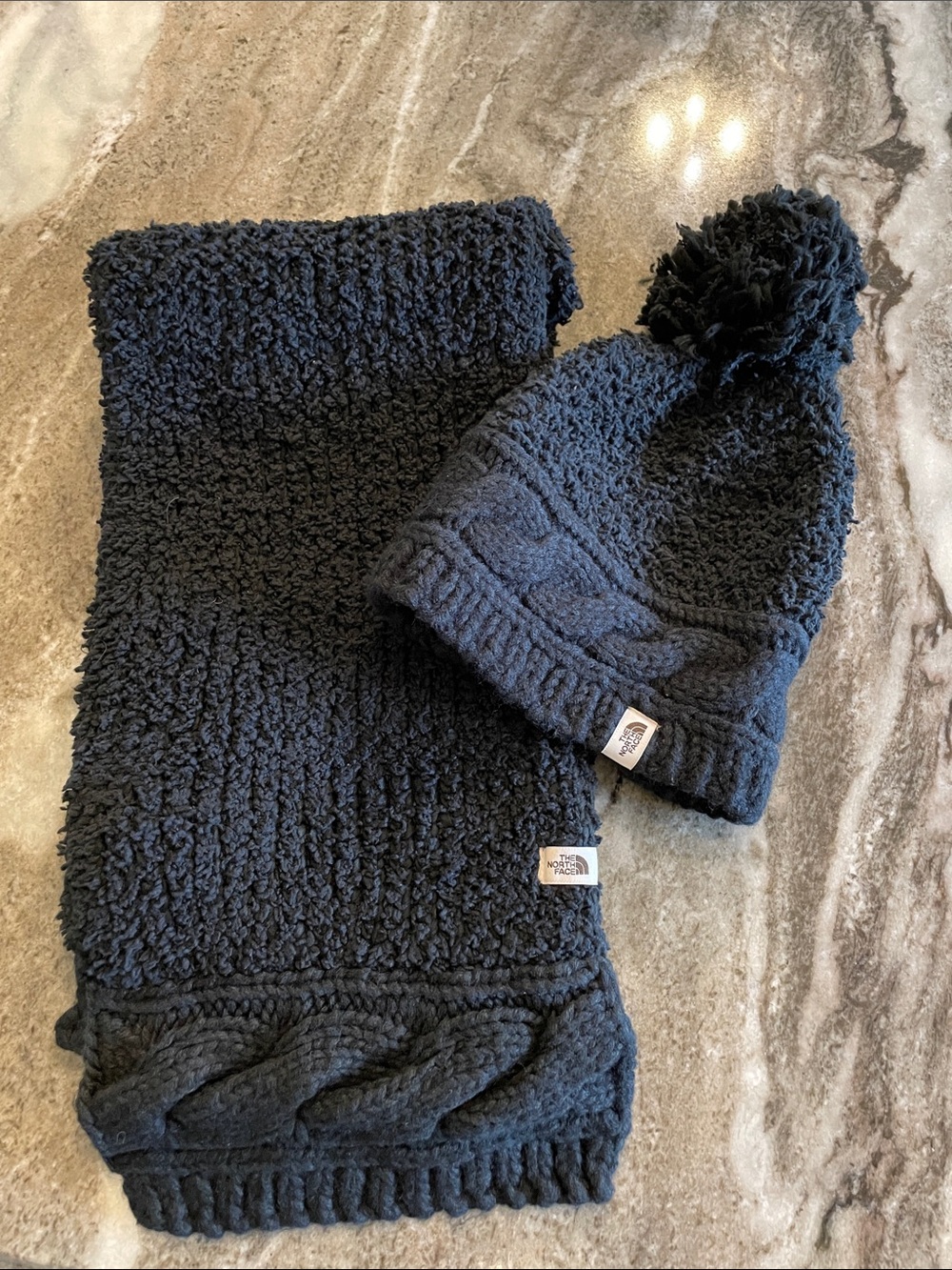 The North Face Black Knit Pom Beanie and Scarf Set